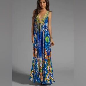 CAMILLA ROAD TO NOWHERE V NECK DRAWSTRING MAXI